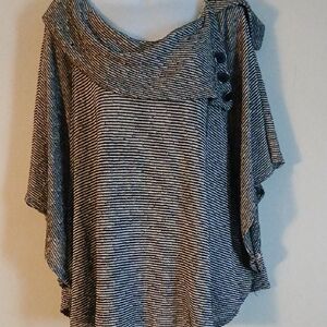 I.N. Studio Black and White Striped Asymmetrical Button Tunic